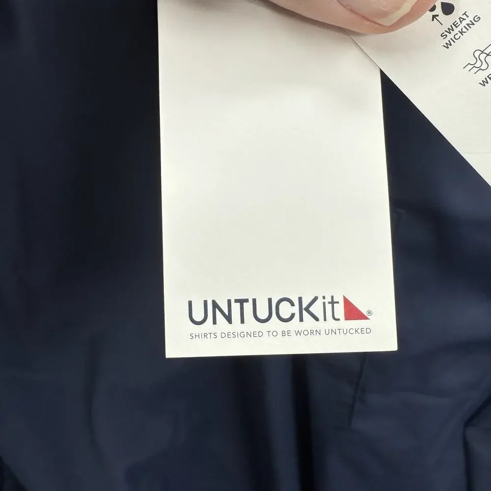 2025 UNTUCKit Shirt Men Large Navy Nylon Short Sleeve Button Up Stretch Casual. - Picture 4 of 10